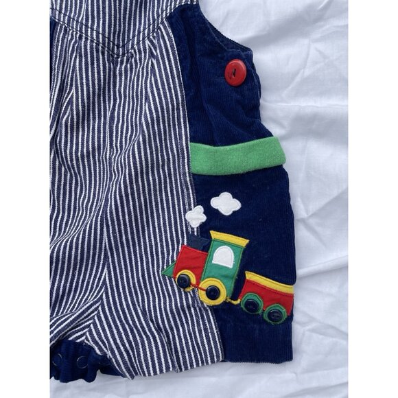 Vintage 70s 80s Boys Sz 18 Month Baby Railroad Stripe Overalls Train Buttons - Picture 12 of 15